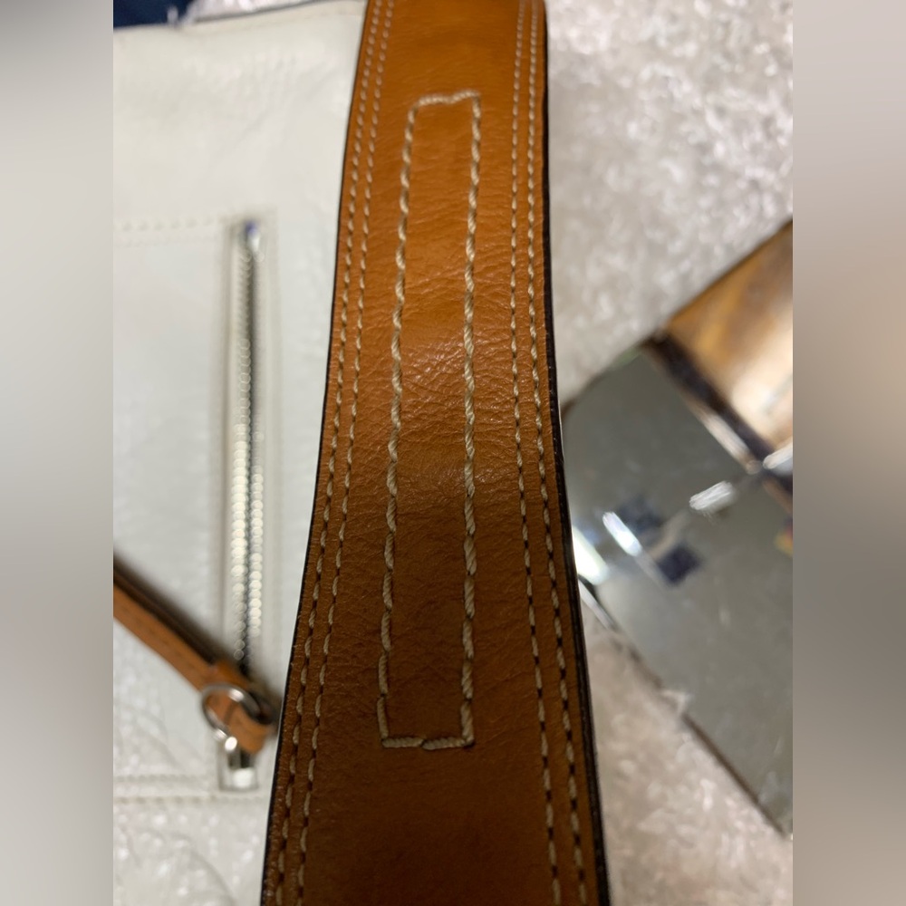 Coach Pebbled Leather Shoulder Bag Cream with Brown Strap, purple interior. - Picture 7 of 16